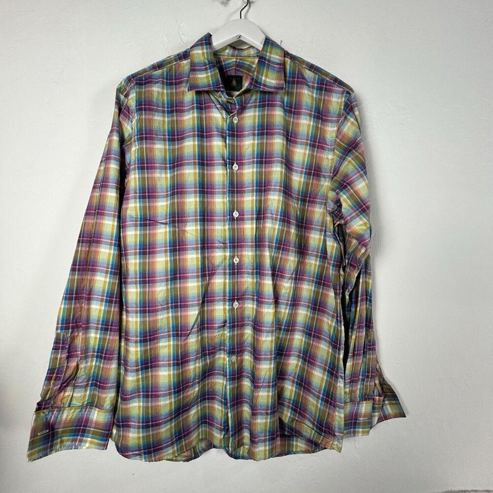 Robert Talbott Mens Multicolor Plaid Button-Up Shirt XL Long Sleeve Cotton NWOT